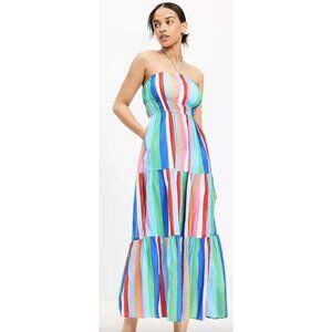 ANN TAYLOR LOFT Beach Halter Maxi Swimsuit Coverup Pocket Dress Candy Stripe NWT